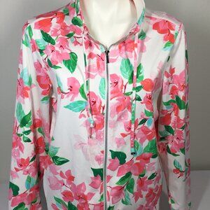 Tommy Bahama Jacket Womens Large Floral Pima Cotton Zip Up